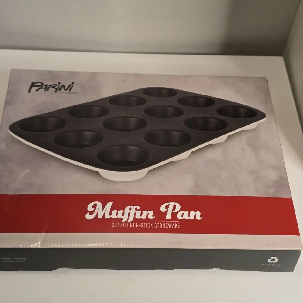 Parini Cookware 12-Cup Stoneware Muffin Pan Glazed Nonstick Pan New Open Box